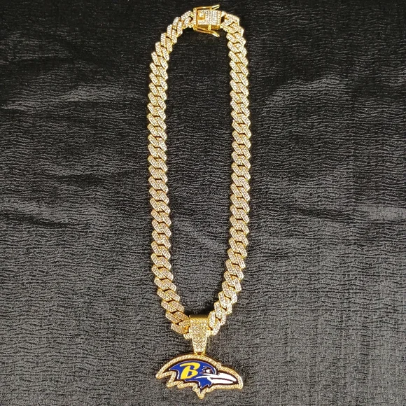 NFL Baltimore Ravens 20 Inch Necklace Pendant Cuban Chain Link Football Jewelry - Picture 3 of 6